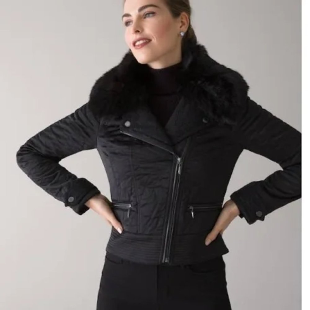 WHBM Faux Fur Collar Puffer Jacket